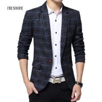 Freshone Men Fashion Slim Fit Suit Blazer Coat Jacket Outwear Top Grid Pattern