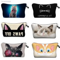 ☋✐☬ Cosmetic Organizer Bag Pure Black Cute Cat Prints Cosmetic Bag Fashion Women Brand Makeup Bags Pencil Case For Kids