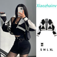 Xiaozhainv เสื้อสเวตเตอร์ถักสตรี,เสื้อสเวตเตอร์คาร์ดิแกนแขนยาวประดับเพชรย้อนยุคทรงหลวมแบบเกาหลี