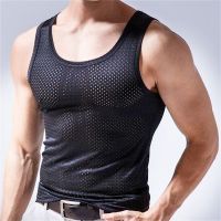 hot【DT】 Men Silk Outer Wear Quick-Drying Mesh Hole Breathable Sleeveless T-Shirts 2023 Beach Tanks