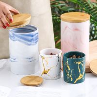 Ceramic Airtight Jar Nordic Marbled Tea Storage Canister Dried Fruit Coffee Scented Tea Candy Storage Jar Kitchen Storage Jar