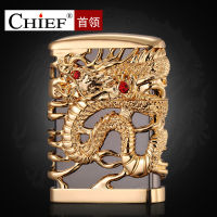 Chief Hollow Carving Dragon Play Bead, Trench Armor Brass Shell Grinding Wheel Open Flame Kerosene Lighter Accessories