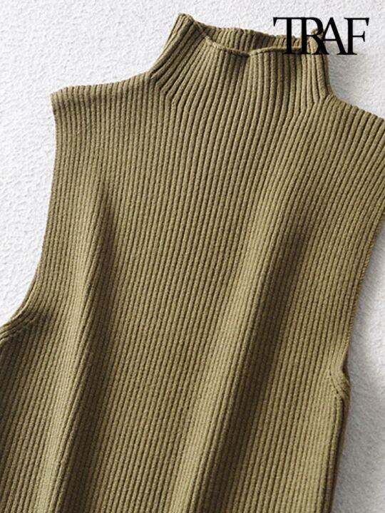 traf-women-fashion-fitted-basic-ribbed-knit-tank-tops-vintage-high-neck-sleeveless-female-camis-chic-vest-top-mujer