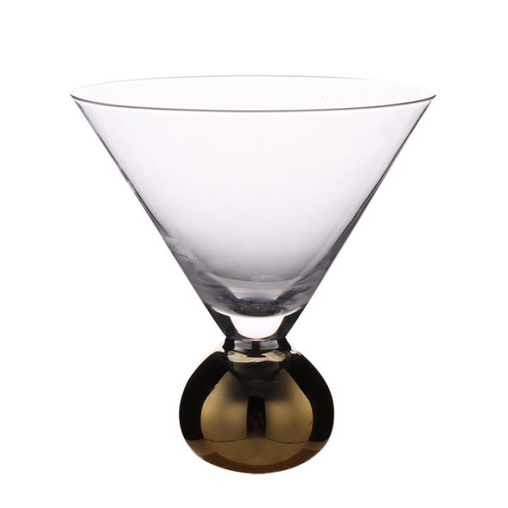 แก้วเหล้าแชมเปญถ้วยค็อกเทลลูกโลกทองคำสวยงามแก้วน้ำดื่มฐานรองบอลมาร์ตินี่
