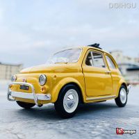 Bburago 1:24 1968 Fiat 500L โมเดลรถจำลอง,โมเดลรถโลหะผสมสีเหลืองอุปกรณ์ตกแต่งของเล่นของขวัญ