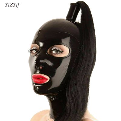 Unisex Latex Hood Mask Funny Men Women Full Face Masks With Hair Carnival Party Games Headwear Cosplay Sexy Accessory