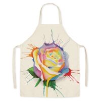 Creative Flowers Linen Apron Floral Print Adult Kids Plant Cartoon Apron Aprons for Women Kitchen Baking Accessories Delantal Aprons