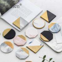 [HOT ZEXKLIOALQAQ 529] Luxury Unique Marble Pink Gold Ceramic Placemat Coaster Porcelain Mats Pads Table Decoration Accessories Kitchen Tool Decor Gif