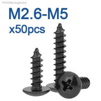 ☽ 50pcs/lot M2.6 M3 M3.5 M4 M5 Phillips Truss Head Cross Recessed Mushroom Head Self Tapping Screws BLACK CARBON STEEL