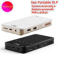 S90 DLP แบบพกพาโปรเจ็คเตอร์พกพาขนาดมินิ2Gb 32Gb แอนดรอยด์9.0 2.4G 5G Wifi BT4.2 4K เครื่องฉายแสงเอชดีโรงภาพยนตร์ในบ้านเครื่องฉายภาพ LED