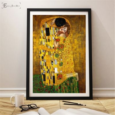 ภาพศิลปะการวาดภาพผนังผ้าใบโปสเตอร์และภาพพิมพ์ผู้หญิง Gustav Klimt Kiss สำหรับห้องนั่งเล่นไม่มีกรอบเฮหยวนในอนาคตอุปกรณ์ตกแต่งบ้าน