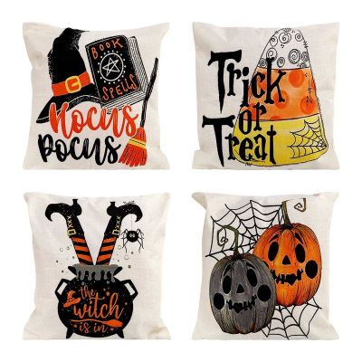 Halloween Decor Pillow Covers 18X18 Set of 4 Farmhouse Decorations Throw Pillow Covers Cushion Case for Home Couch