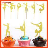 DANGL 24Pcs กระดาษสำหรับตกแต่ง ท็อปเปอร์คัพเค้ก สไตล์แอโรบิก กลิตเตอร์ ธงบนเค้ก ประณีตประณีตประณีต ตกแต่งขนมหวาน คัพเค้กคัพเค้ก