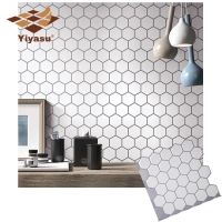 ☼ Hexagon Off White Vinyl Sticker Self Adhesive Wallpaper 3D Peel and Stick Square Wall Tiles for Kitchen and Bathroom Backsplash