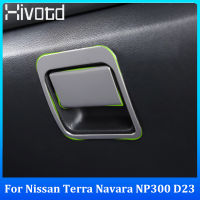 Hivotd 2ชิ้นสำหรับ4X Nissan TERRA 2018-2021 /Navara PRO NP300 D23 2015-2023กล่องถุงมือผู้โดยสารรถยนต์แผ่นตกแต่งสแตนเลสสีดำสีเงินสีฟ้าอุปกรณ์การตกแต่งภายในยานยนต์