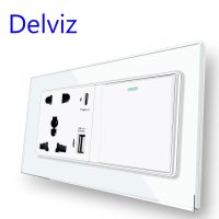 【LZ】◑  Delviz-Tomada de Interface Tipo C Interruptor de Luz de Parede 16A 18W 4A Carregamento Rápido Inteligente Painel Cristal Tomada Universal USB