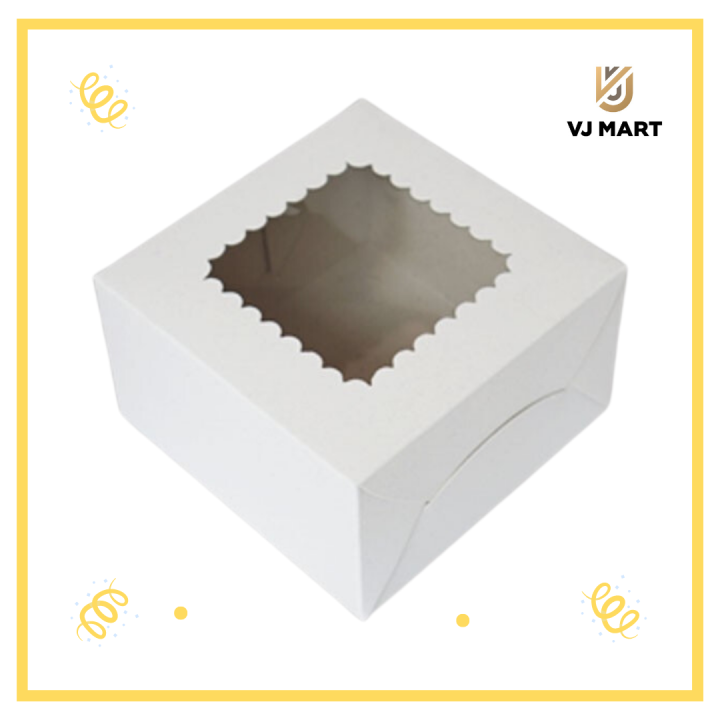กล่องแสน็คบ๊อกเล็ก สีขาว แบบเจาะ ขนาด 12.5 x 12.5 x 7.5 เซนติเมตร บรรจุ 10 ใบ HE038 ตราสนคู่