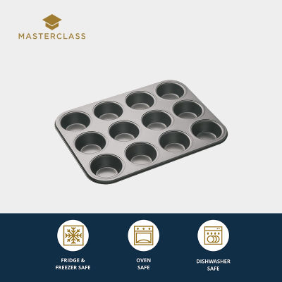 MasterClass 12 Hole Muffin Tray With PFOA and PTFE-free Robust  double non-stick coating releases 1mm Carbon Steel (35 x 27cm) ถาดอบขนม 12 หลุม