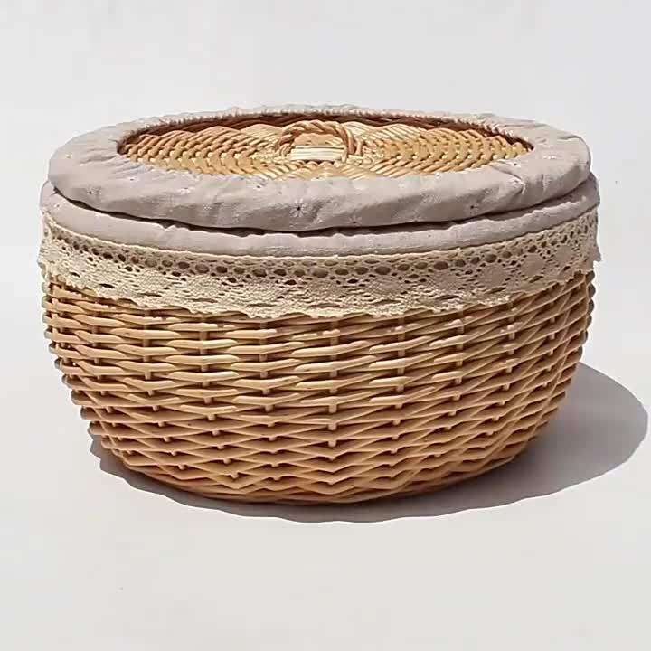 Rattan Steamed Bread Basket Insulation with Lid Willow Woven Bread