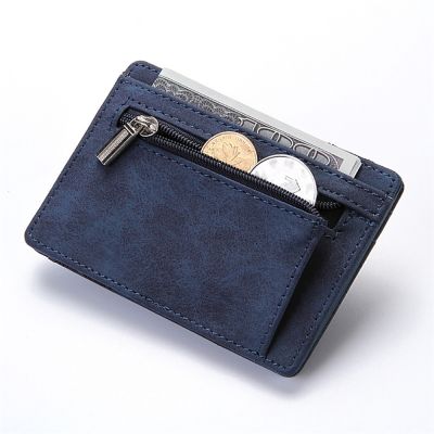 New Ultra Thin Men Male PU Leather Mini Small Magic Wallets Zipper Coin Purse Pouch Plastic Credit Bank Card Case Holder