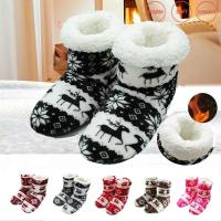 Christmas Elk Indoor Socks Shoes Women Christmas Gift Home Slippers Winter Warm Fur Slides Ladies Plush Floor Sock Socks Tights