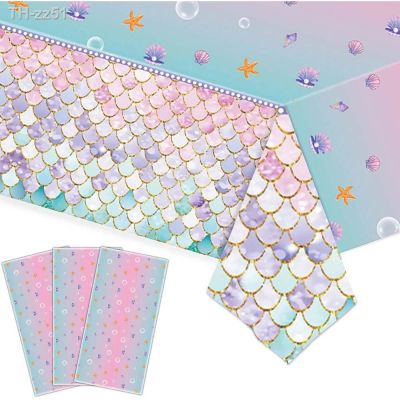 ۩ Mermaid Theme Party Tablecover 54 x 86 Disposable Mermaid Printed Plastic Tablecloth Baby Shower Birthday Party Decor Supplies