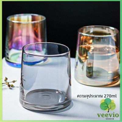 Veevio ถ้วยแก้ว สั้นสีโฮโลแกรม แก้วสีรุ้ง พร้อมส่ง ของขวัญวันเกิด glass cup มีสินค้าพร้อมส่ง