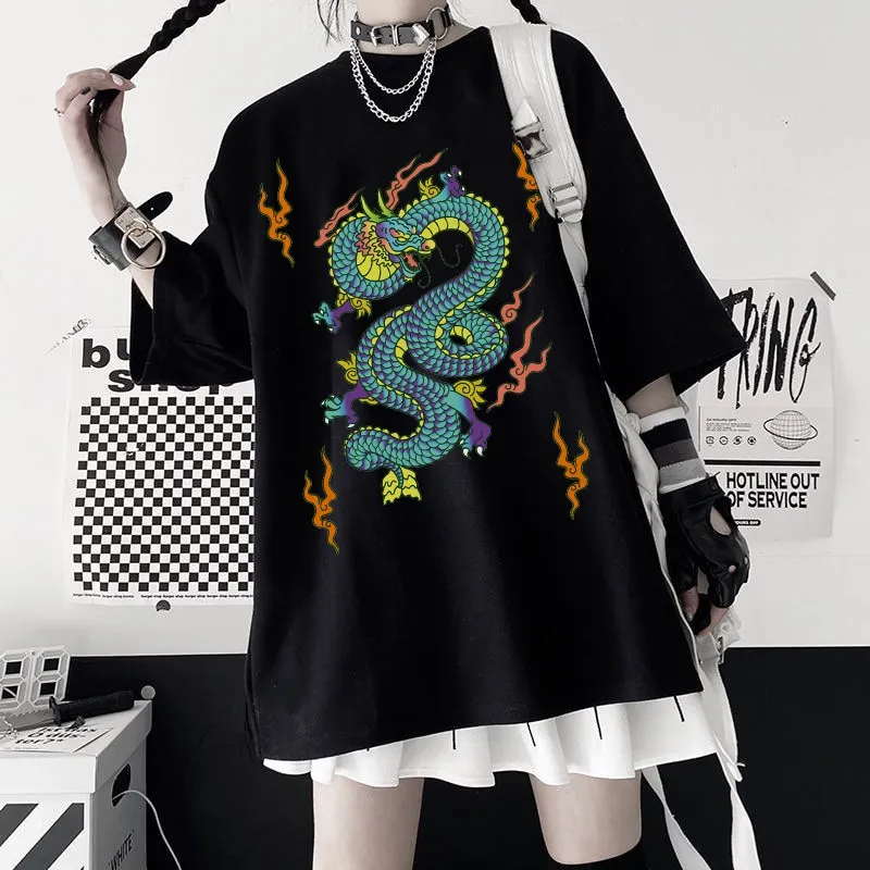 Woman cotton tshirts harajuku Dragon kpop ropa mujer y2k tops aesthetic  vintage femme t-shirts korean style oversized t shirt | Lazada PH