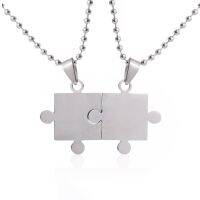 lover Paired Couple Pendants 60cm Necklace Stainless Steel Smooth Puzzle Necklaces for Lover Woman Man Collar Collier Polishing