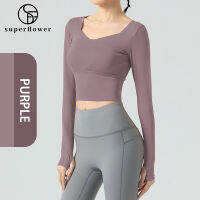 SUPERFLOWER เสื้อโยคะกับ Bra Pads กีฬายิมฟิตเนสเสื้อยืดแขนยาว Jogging Tops