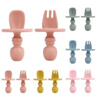 2Pcs Silicone Baby Spoon and Fork Kids Tableware Childrens Utensils Set Toddler Food Utensils Infant Feeding Accessories Goods Bowl Fork Spoon Sets