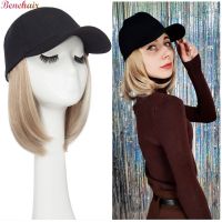 【LZ】☑๑  Benehair Synthetic 6inch Baseball Wig Bob Wig Black Hat Wigs Cap With Hair Naturally Connect Bob Hair Baseball Cap Adjustable