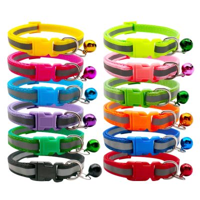 [HOT!] Wholesale 24Pcs Colorful Pet Supplies Dog Collar Cat Necklace For ID Tag Reflective Print Adjustable Collar With Bell Pet Collar