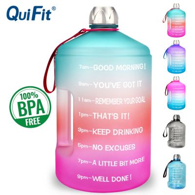 QuiFit 3.78L128OZ Water Bottle with Motivational Drinking bottle Time Marker Tumbler BPA Free Leak Proof
