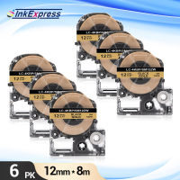 6Pcs SM12ZW Tape for Epson SM12ZW 12mm Label Tape Black on Gold Printer Tape for Epson Label Works LW-300 LW-400 Label Maker