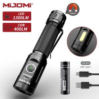 ﹍☼▨ Mijomi Flashlight W80 Dual Led Lamp 1300 Lumen With Front 400 Lumens Cob Light Strong Ip67 Waterproof Type C Rechargeable Flashlight