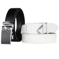 New Arrival White &amp; Black Men Belts Automatic Alloy Buckle Male Belt Genuine Cowskin Leather Golf Belt Plus Size 130cm