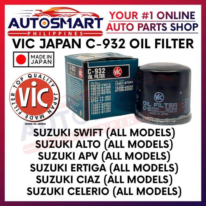 Vic Japan C 932 Oil Filter For Suzuki Swiftaltoapvertigaciazcelerio Lazada Ph 1026