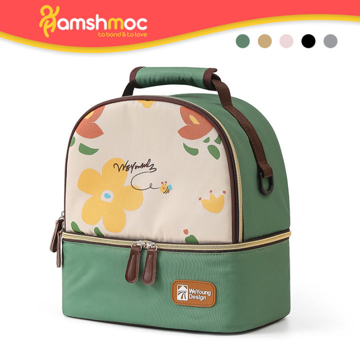 hamshmoc-กระเป๋าเป้สะพายหลังขวดนมทารกความจุขนาดใหญ่-กระเป๋าฉนวนความร้อนใส่กล่องข้าวพยาบาลคุณแม่คุณแม่ตั้งครรภ์น้ำหนักเบาดีไซน์เป็นชั้นสำหรับดูแลเด็กเดินทาง