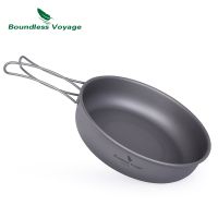 Boundless Voyage Titanium Ultra-light Frying Pan with Folding Handle Outdoor Camping Skillet Griddle Tableware