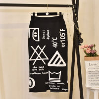 Womens Autumn Skirt Knit Letters Split Winter Thick Soft Midi Pencil Skirts Japan Girl Harajuku Woman Faldas Female LS153