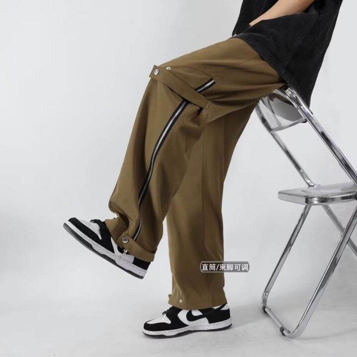 american-style-functional-assault-casual-pants-mens-summer-design-sense-zipper-slightly-flared-wide-leg-straight-leg-pants-high-street-vibe-trousers