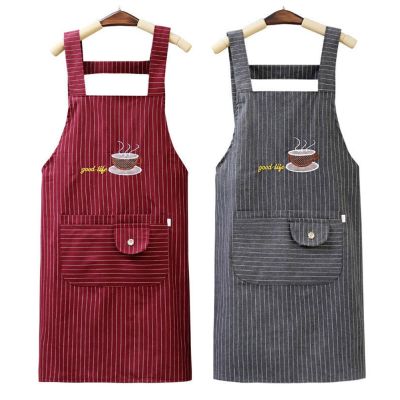 ✾✇❂ Cute Cotton Kitchen Apron Household Oil-Proof Coffee Chef Hand Wipe Sleeveless Apron With Big Pocket Women Bake BBQ Accessories