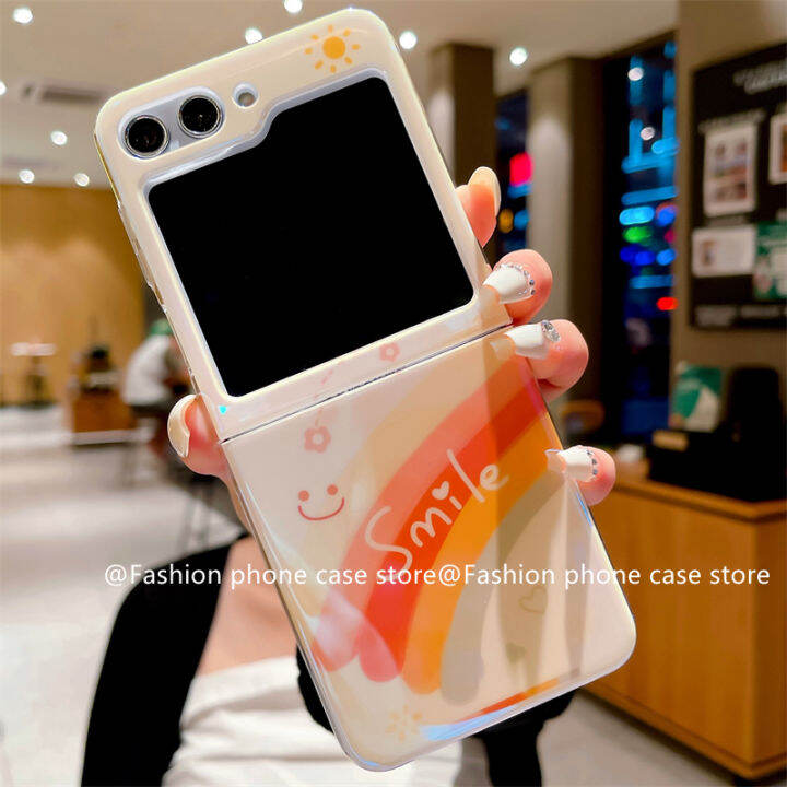 phone-case-เคส-samsung-galaxy-z-flip5-zflip5-5g-กรอบหลังแบบนิ่มเคสโทรศัพท์รูปตัวการ์ตูนน่ารักบลูเรย์สีรุ้ง-tpu-ป้องกันการตก2023