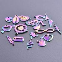 20Pcs Openwork Heart Shell Horseshoe Iron Tower Feather Crown Note Lightning Alien Rainbow Color Charms Pendant For DIY Jewelry