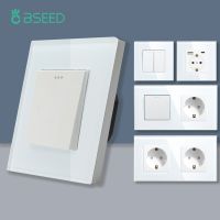 BSEED 1/2/3Gang Mechanical Button Switches Wall Light Switch On Off Glass Power Switch 2.1A Type-C USB Socket EU Standard 1Way