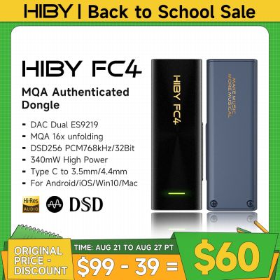 HiBy FC4 MQA 16X Dongle Type C USB DAC Audio HiFi Headphone Amplifier DSD256 ES9219 3.5 4.4 Jack Earphone for Android iOS Win10
