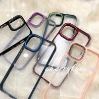 เคสโทรศัพท์มือถือแบบนิ่ม ใส กันกระแทก กันฝุ่น กรอบโลหะ สีแคนดี้ สําหรับ IPhone 14 13 12 XS 8 7