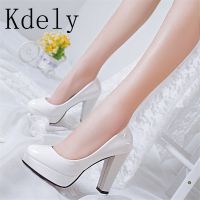 ○ Hot Women Pumps Shoes Women PU Leather Shallow Slip-On Round Toe High heels Wedding Party Derss shoes Mujer Plus size 34-42 New