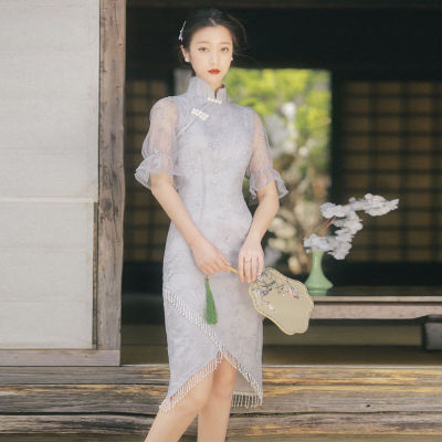 2022ชุด Cheongsam ลูกไม้รูปแบบที่นิยมมากที่สุดในปี2022ชุดหนุ่มสาวและอ่อนโยนแต่งงานอารมณ์มุกชุดพิเศษชุดยาวถึงเข่า